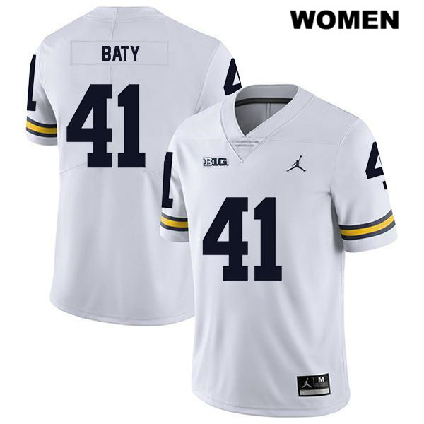 Women's NCAA Michigan Wolverines John Baty #41 White Jordan Brand Authentic Stitched Legend Football College Jersey NR25R70KS